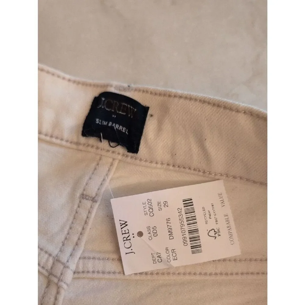 NWT J. Crew Slim Barrel Jean Ecru Beige White Petite Size 29